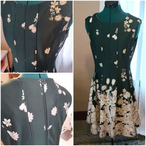 NWOT  Sleeveless A-Line dress (size 12) green/ivory floral